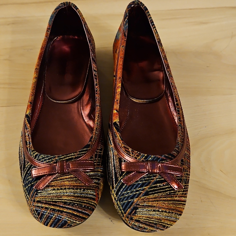 Aldo Velvet Colorful Women's Maroon & Black Art Ballet Flats Shoes Sz. 39
